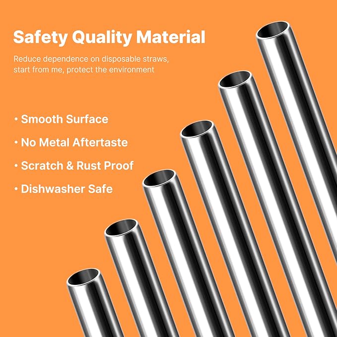 8.5 in Stainless Steel Smoothie Straws, 0.47" Extra Wide Reusable Metal Drinking Straws for Milkshake, Bubble Tea, Beverage, Straight & Bent Straws
