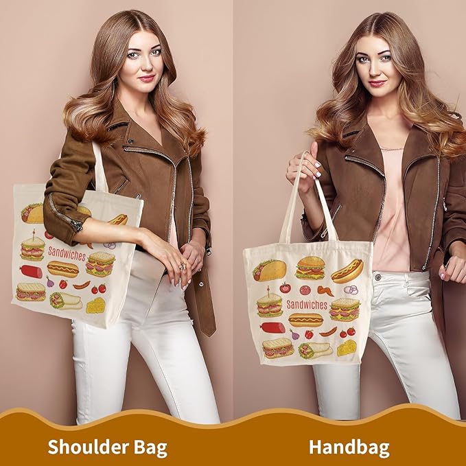 10 Pack Canvas Tote Bag with Zipper, Reusable Grocery Bags with Long Handle, DIY Heat Transfer Sublimation Blanks Shopping Bags for Advertising, Birthday, Thanksgiving, Christmas Craft Bags
