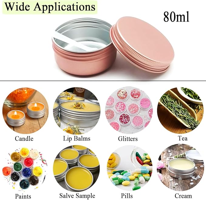 10pcs 80ml Aluminum Tin Jar, 80g Refillable Makeup Container, 80 Gram Screw Lid Round Can Sample Pot Travel for Cosmetic DIY Handmade Lip Balm Cream Salve Bead Toner Candle Paint, Matt-Pink