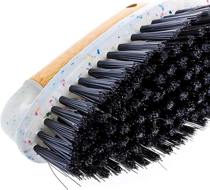 Beille 1pc Scrub Brush with Bamboo Handle and Heavy Duty Bristles Household Essentials