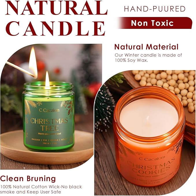 6Pack Christmas Soy Candles Gift Set Non-Toxic Aromatherapy Scented Candles for Holiday Gifts, Luxury Decorative Candle, Vinilla/Lavender/Pine/Cookies/Apple/Cupcake Jar Candle, Winter Candle Set
