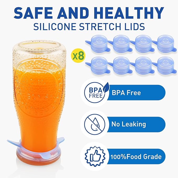 Extra Small Silicone Stretch Lids 1.6 Inch Reusable Silicone Jar Cover to Fit 1.6 Inch to 1.9 Inch Blue 8 pack