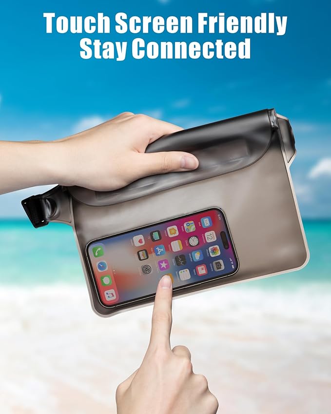F-color Waterproof Fanny Pack - Cruise Essentials 2025 - Waterproof Pouch, Triple Zipper Roll-Top Dry Bag for Phone with Adjustable Waist Strap, Keep Passport Valuables Dry for Beach Kayaking Boating