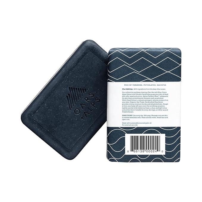 Oars + Alps Blue Charcoal Exfoliating Men's Bar Soap, Charcoal Bar Soap for Men Made with Clean Ingredients, No Harsh Chemicals, Travel Size, 6pk