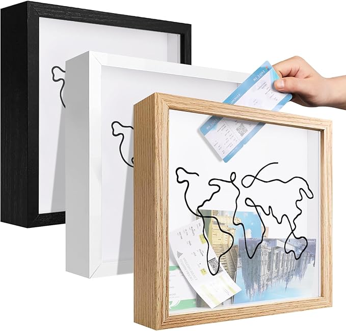 Travel Shadow Photo Keepsake Memory Box Ticket Keepsake Honeymoon Fund Box with Slot Frame Adventure Best Gift for Keepsake International Traveler Women Men People Who Travel Hiker Unique