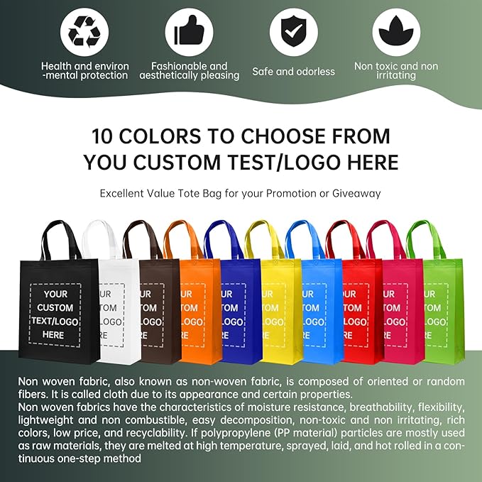 Custom Tote Bags Set of 50, Bulk Pack Grocery Shopping Travel Business Activities advertisement Reusable Bag