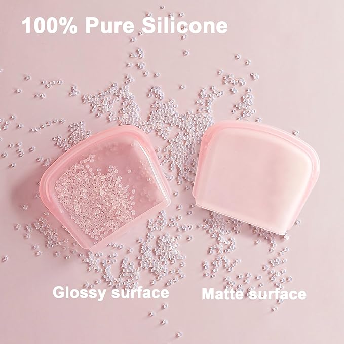 Platinum Reusable Silicone Bags - Food Grade Silicone Pocket Bags 6 Pack 7oz - Food Storage Container for Snack, Dog Treat and Cards - Large Opening Easy Clean Oven and Dishwasher Safe - Mix Color