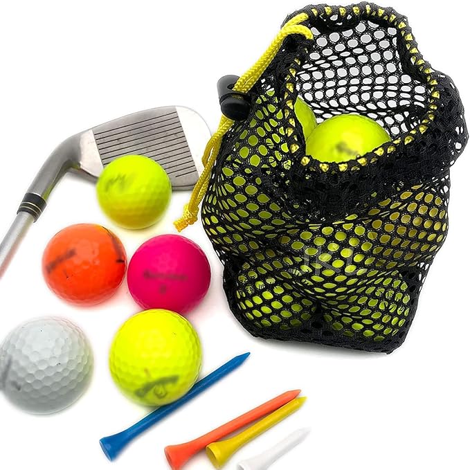 JKL 5 Pack Small Golf Ball Bags, Golf Mesh pouch,Sports Net, Round Storag,little nylon mesh bag,Colorful Drawstring mesh Bags for accessories（Red Yellow Blue Green Black）