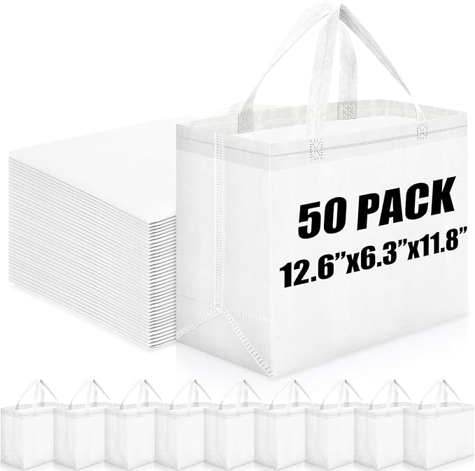 Windyun Reusable Grocery Bags Large Non Woven Shopping Bags with Handles Foldable Portable Tote Bulk, 12.6 x 11.8 x 6.3 Inch