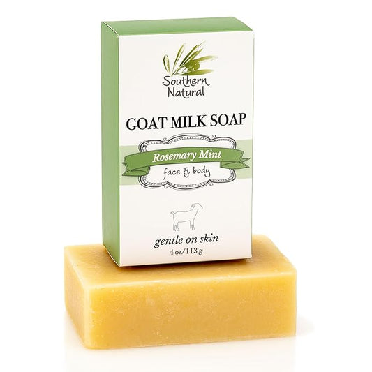 Southern Natural Rosemary Mint Goat Milk Soap Bar – Soothing Goat Milk Soap for Sensitive Skin and Dry Skin Relief – Natural Handmade for Men, Women, Kids & Baby, 4 oz (1 Bar)