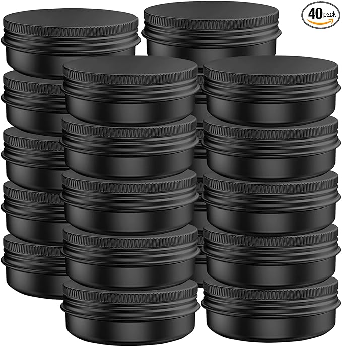 40 Pcs 0.5 Ounce Aluminum Tin Jars Containers Leak Proof Cosmetic Tin Jars Containers Round Screw Lids for Cosmetic, Salves, Balms, Lip Balm or Others, 15mL Black