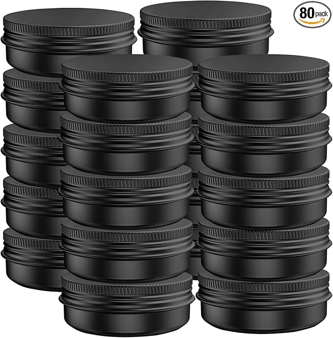 80 Pcs 2 Ounce Aluminum Tin Jars Containers Leak Proof Cosmetic Tin Jars Containers Round Screw Lids for Cosmetic, Salves, Balms, Lip Balm or Others, 60mL Black