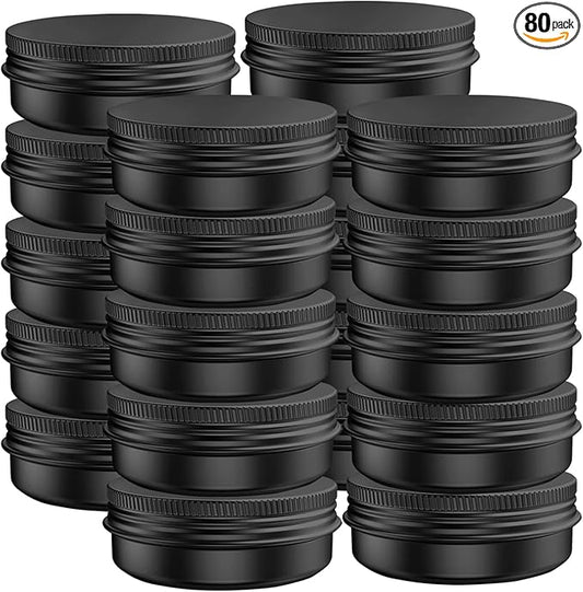 80 Pcs 2 Ounce Aluminum Tin Jars Containers Leak Proof Cosmetic Tin Jars Containers Round Screw Lids for Cosmetic, Salves, Balms, Lip Balm or Others, 60mL Black