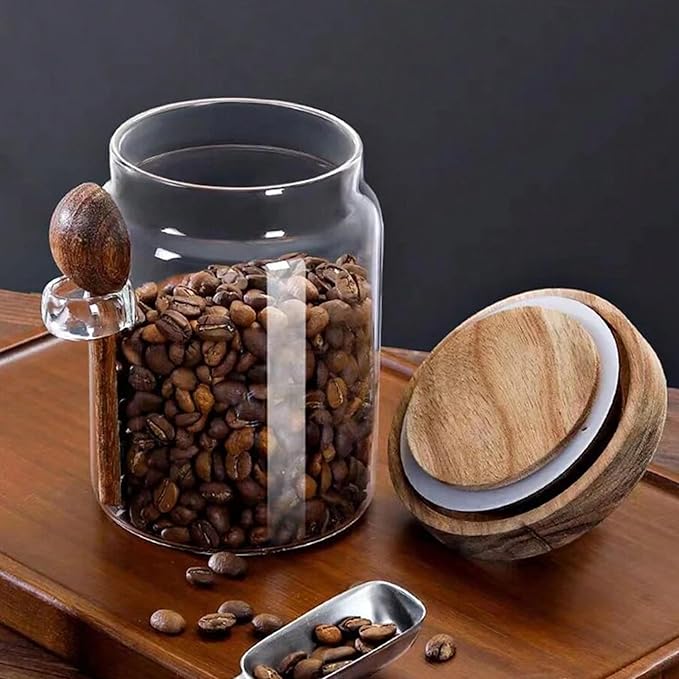 Spice Jars Overnight Oats Containers with Airtight Lid and Wooden Spoon,17 OZ Glass Food Storage Canisters, Glass Jars for Coffee Bean, Sugar, Dry Goods,Cookie,Candy,Cereal,Tea,Salt
