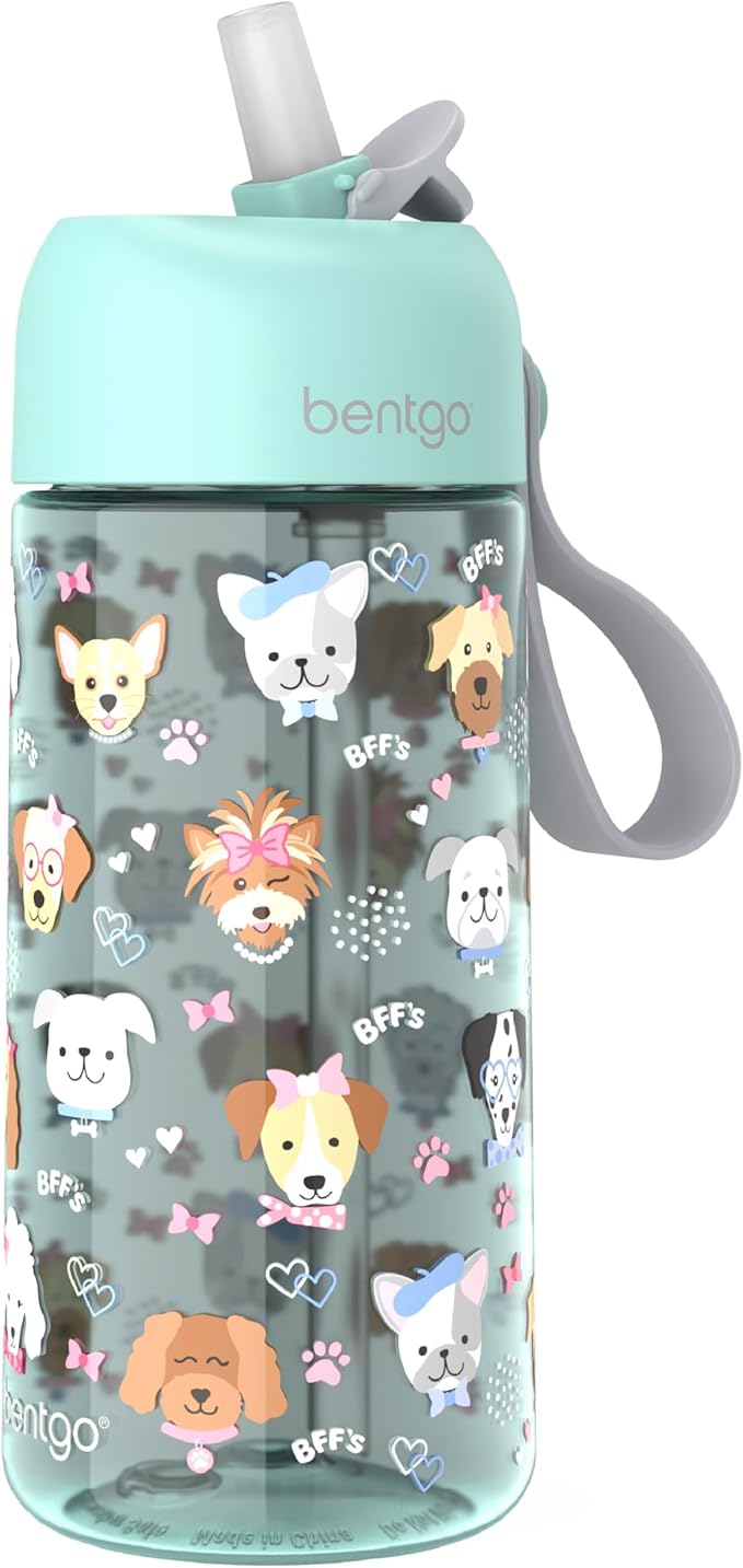 Bentgo Kids Water Bottle - Leak-Proof, Durable Tritan, BPA-Free 15 oz. Cup for Kids/Toddlers Ages 3+, Safe Sip Spout, Carrying Handle, & Dishwasher Safe for School, Sports, Daycare & Camp (Puppy Love)