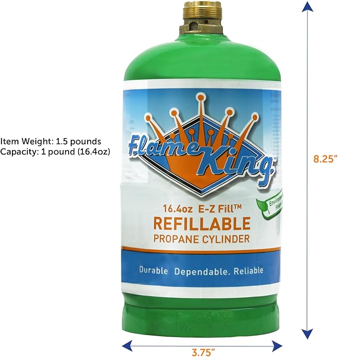 Flame King Refillable 1LB Empty Propane Cylinder Tank - Reusable - Safe and Legal Refill Option - DOT Compliant-16.4 oz (2-Pack), green (YSN164-2)
