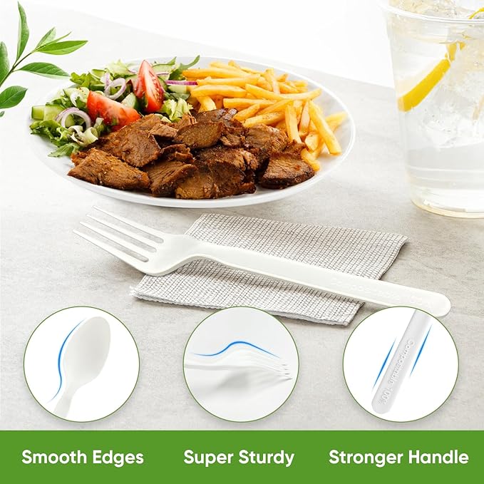 300 Count Compostable Forks Bulk（6.7 in.）No Plastic Forks Heavy Duty Biodegradable Fork Eco Friendly Durable for Lounge Party Wedding Picnic Camping