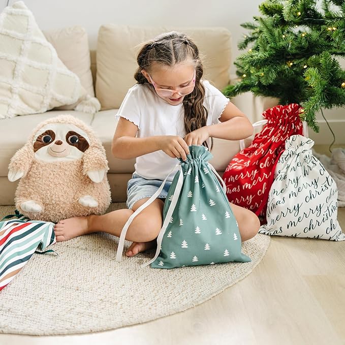 Gather & Knot Drawstring Christmas Gift Bags | 20" Large 16" Medium | Modern Farmhouse | Premium Canvas | Reusable Fabric Wrap for Holidays | Mix & Match Set