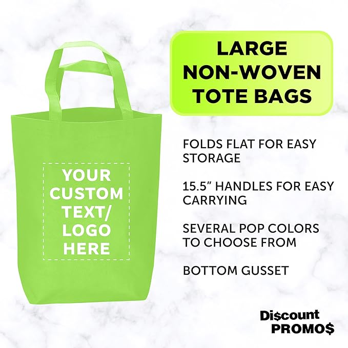 DISCOUNT PROMOS Large Reusable Heavy Duty Tote Bag Set of 10/50/100, Personalized Bulk Pack