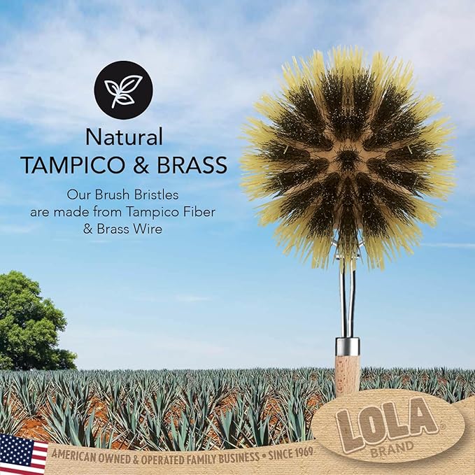 LOLA - The Original- Pot & Pan Brush, Heavy Duty Brass Wire & Tampico Bristles, Handle Made from Sustainable Birch Wood for Cleaning, 1 Pack