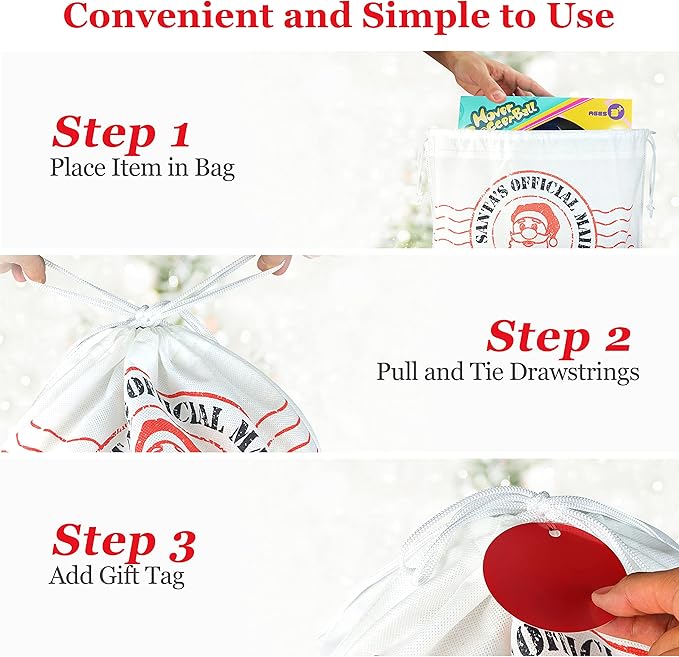 3 Pack Santa Sacks Drawstring Christmas Bags XL - Personalized Santa Sack Bags, Extra Large Bag for Christmas