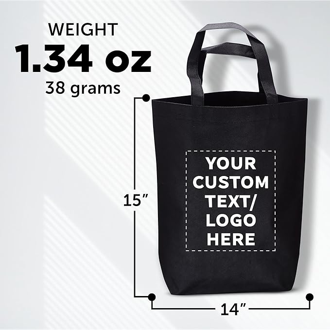 DISCOUNT PROMOS Large Reusable Heavy Duty Tote Bag Set of 10/50/100, Personalized Bulk Pack