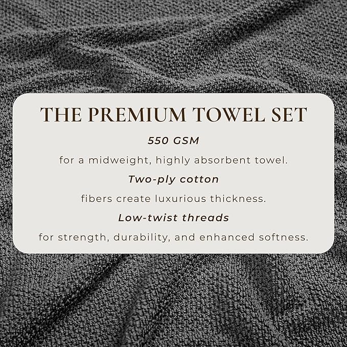 Great Bay Home Grey Bath Towel Set – 100% Cotton 6-Piece Set, Absorbent & Quick-Drying, Soft & Durable