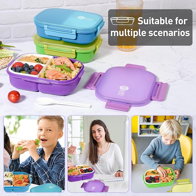 Bento Boxes with Removable Compartments for Adults & Kids,1000ml Lunch Box with Spoon & Water Cup,BPA-Free,Microwave & Dishwasher Safe(Blue)