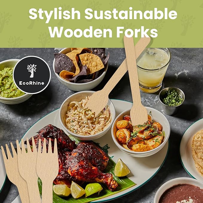 Disposable Wooden Cutlery Set - 300 PCS Wooden Compostable Forks Utensil Set - Disposable Cutlery Set for Outdoor, Party, Camping & More