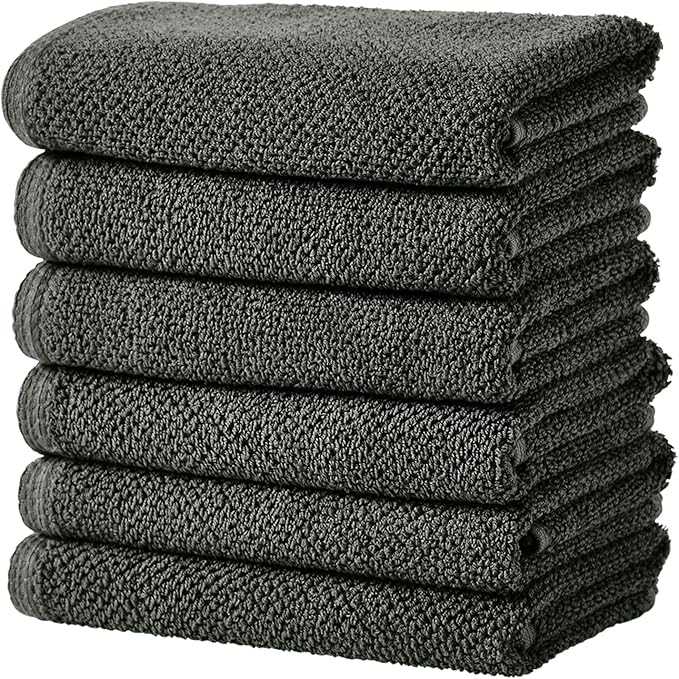 Great Bay Home Dark Grey Hand Towels - 100% Cotton 6 Pack 26x16 Hand Towel Set - Absorbent, Quick-Drying, Durable Towels for Handroom Decor - Low-Twist, Two-Ply Fibers (Midnight)