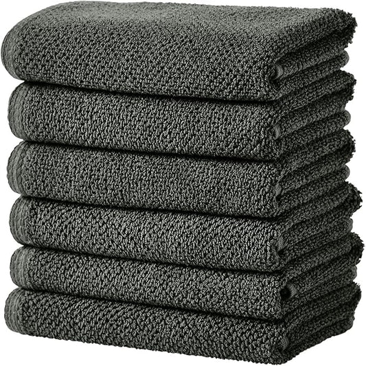 Great Bay Home Dark Grey Hand Towels - 100% Cotton 6 Pack 26x16 Hand Towel Set - Absorbent, Quick-Drying, Durable Towels for Handroom Decor - Low-Twist, Two-Ply Fibers (Midnight)