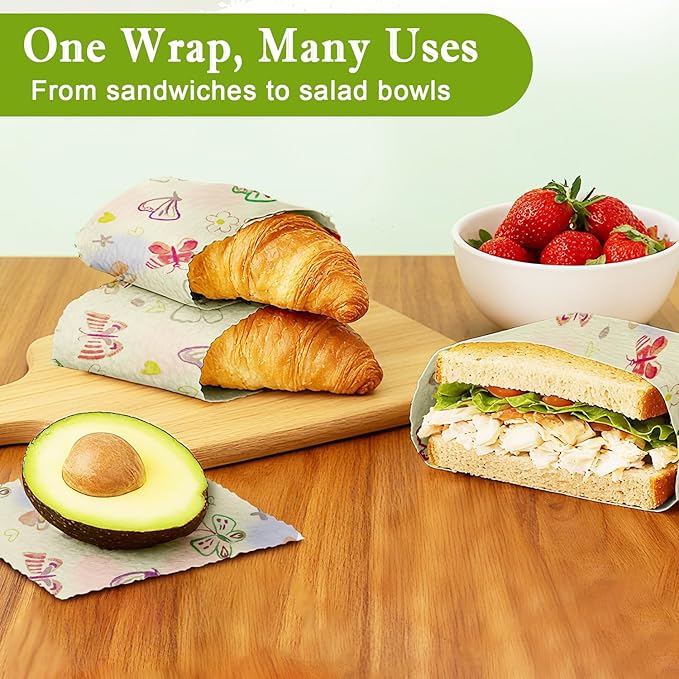 Reusable Beeswax Wraps For Foods, Cheese, Sandwich & Bread- 13 x 39'' Cut to Size - Eco-Friendly Food Storage Alternative to Plastic Wrap & Cheese Paper (Butterfly Pattern001, 13x39'')