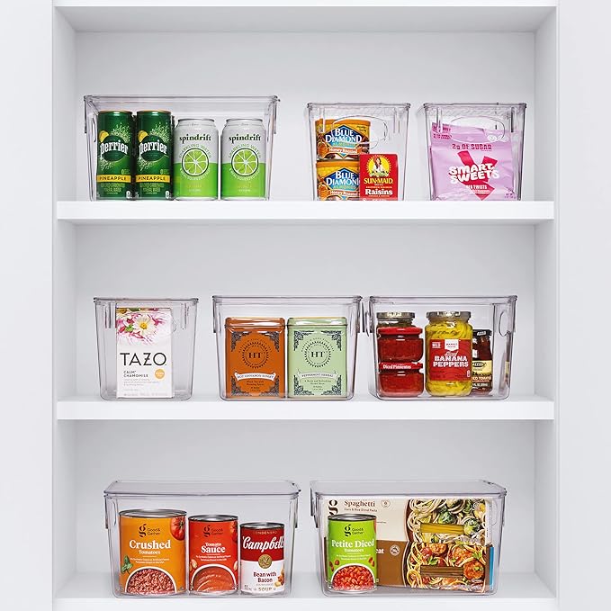 Sorbus Medium Clear Plastic Storage Bins for Shelves, Clothes, with Handle - Clear Storage Bins, Drawer, Shelf, Closet, Pantry, Fridge, Freezer Organizer Bins, Closet Organizers and Storage (2 pack)