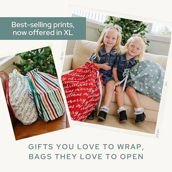 Gather & Knot Drawstring Christmas Gift Bags | 20" Large 16" Medium | Premium Canvas | Reusable Fabric Wrap for Holidays | Mix & Match | Christmas Trees