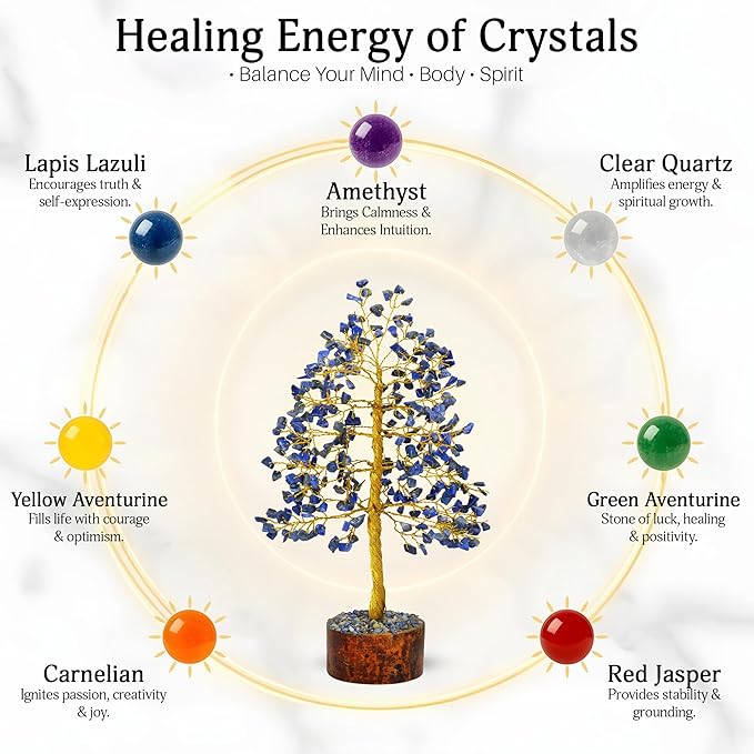 FASHIONZAADI Lapis Lazuli Crystal Tree - Blue Crystal Spiritual Gifts - Meditation Decor - Good Luck Fortune Tree - Feng Shui - Natural Gemstone - Prosperity Stones