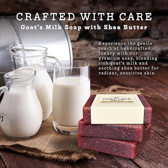 LOVERY (3-Pack Goat Milk Soap Handmade Made in USA with Organic Shea Butter Moroccan Vanilla Scent - Goats Soap Bar, All Natural Soap Bar Made with Organic Goat Milk, 3 Pack, Net 15oz.