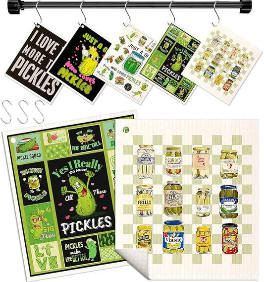 Swedish Dishcloths for Kitchen with Hooks - Reusable Dish Cloths for Washing Dishes Fast Drying Cute Fun 5 Pack Swedish Dish Towels Washable Cleaning Sponge, Cucumber