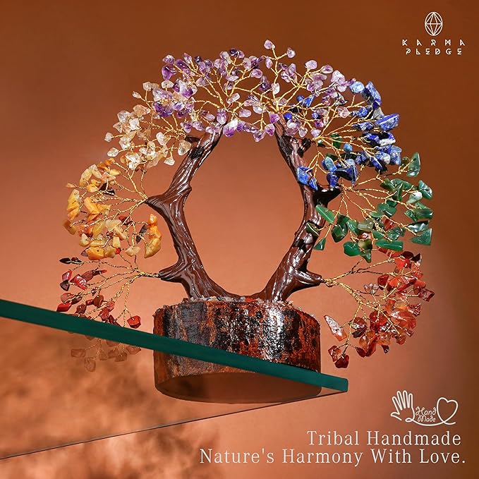 KARMAPLEDGE Crystal Tree of Life 7 Chakra Healing Crystal Trees for Home, Office Desk Decor, Handmade Trees for Positive Energy, Money, Good Luck Birthday Gifts for Women, Mom (U Shape)