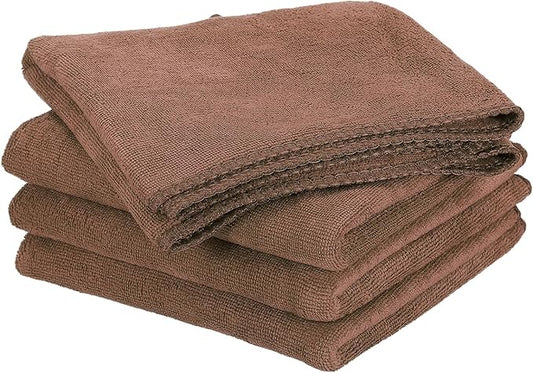 HARFINGTON 4 Pack Microfiber Cleaning Cloth, 20" x 10" Multi-Functional Cleaning Towels Reusable Absorbent Rags for Car Wash Kitchen Household Window Clean, Brown
