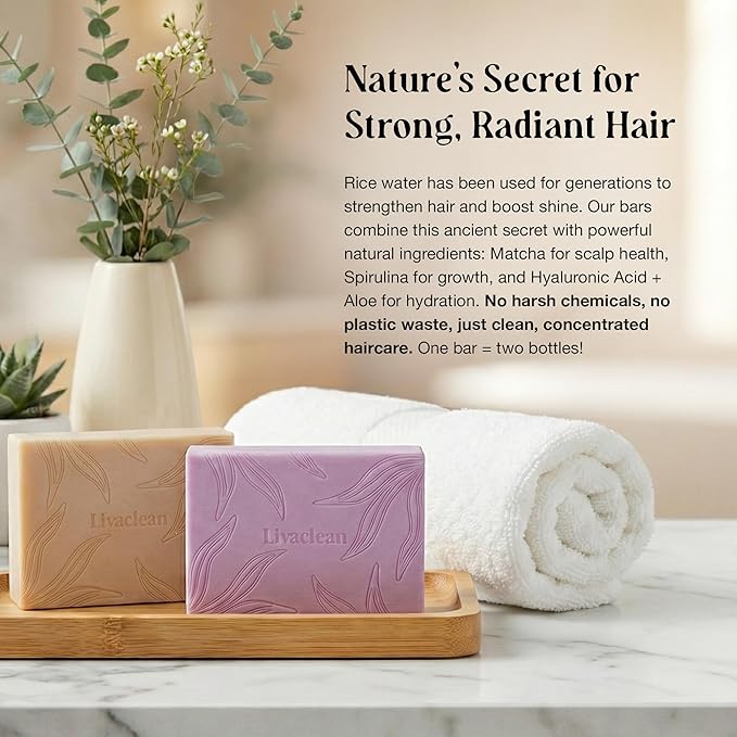 2 Pack Rice Water Shampoo and Conditioner Bar - 2x100g - Hair Soap with Spirulina Matcha Hyaluronic Acid Coconut - No Sulfates or Parabens - Bar shampoo and conditioner Set - Rice Soap for Hair Growth