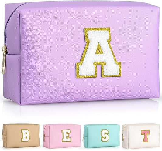 TOPEAST Mom Gifts for Mom, Personalized Initial Makeup Bag Cosmetic Bags for Women Cute Purple Makeup Pouch Birthday Gifts for Mom Mothers Gifts (Purple A)