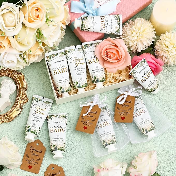 VESPRO 50 Sets Baby Shower Hand Cream Bulk Gifts, Bridal Party Gifts and Wedding Favors for Guests with Thank You Card and Organza Gift Bags, Small Gifts for Women