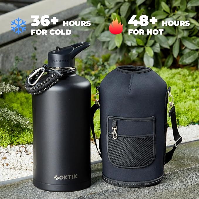 COKTIK 128oz Gallon Water Bottle - Triple Insulated Stainless Steel Flask, 48hr Cold Retention, Leakproof & BPA-Free, Large Water Jug for Gym, Hiking, Camping, Outdoor Sports(Midnight)