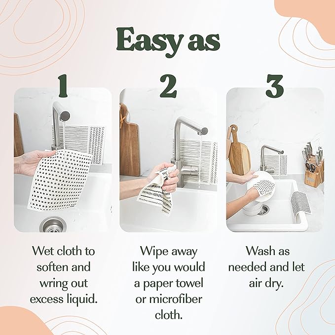 FEBU Swedish Dishcloths for Kitchen | 5 Pack Eastern Reusable Paper Towels Washable | Swedish Dish Towels | Non-Scratch Cellulose Sponge Cloths | No Odor, Biodegradable Cleaning Cloths
