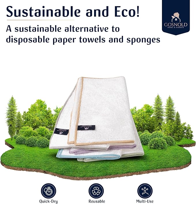 Bamboo Blend Dish Cloths & Cleaning Towels for Kitchen & Home – Absorbent, Quick-Dry, Non-Scratch Washcloths, 10x10 Inches, 5 Pack, Reusable, Hygienic, Multi-Color