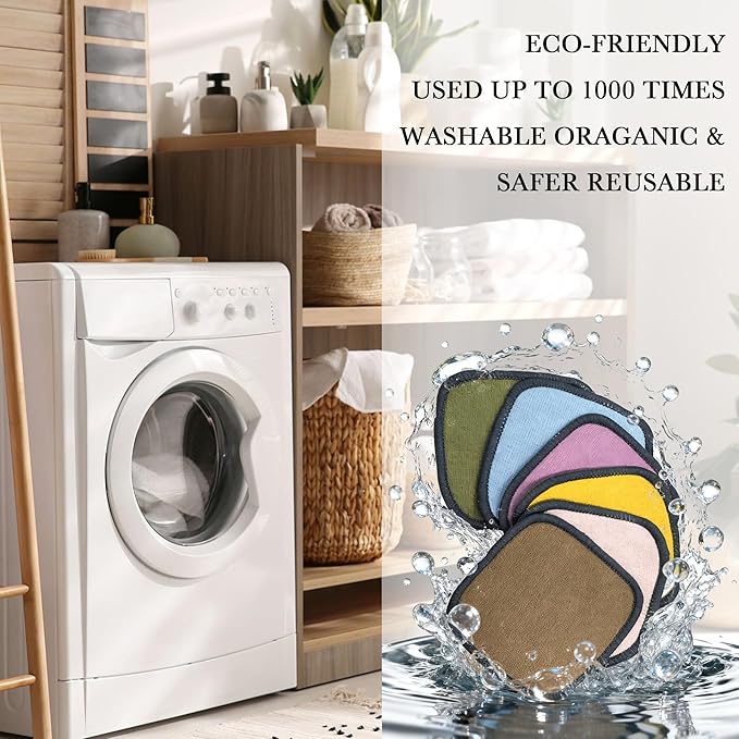 18 Pack Reusable Makeup Remover Pads - 6 Colors Washable Reusable Cotton Pads with Cotton Bag,Washable Cotton Rounds Double Sides Gentle for All Skin Types