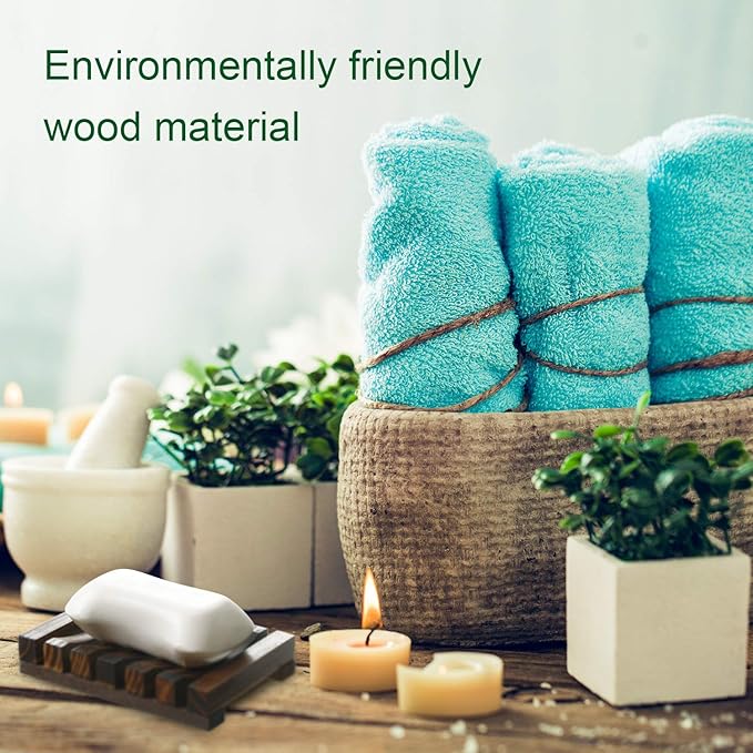 Honoson 5 Pieces Wooden Soap Dish Holder Tray Wood Bar Soap Holder Tray Self Draining Saver for Shower Bathroom Kitchen