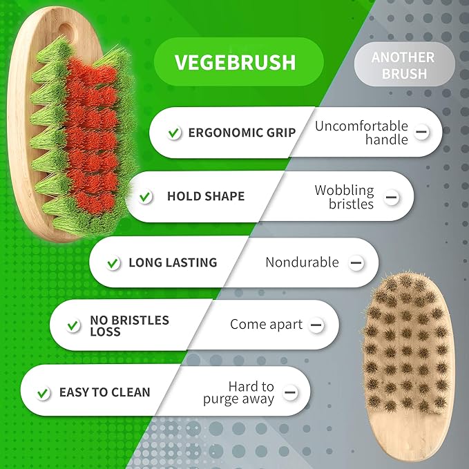 KONEX Veggie Brush - Fruit & Vegetable Produce Brush, Potato Scrubber | Food Beechwood Handle | Mushroom, Potato Scrubber Brush, Carrot or Corn Cleaner (Pack of 2)