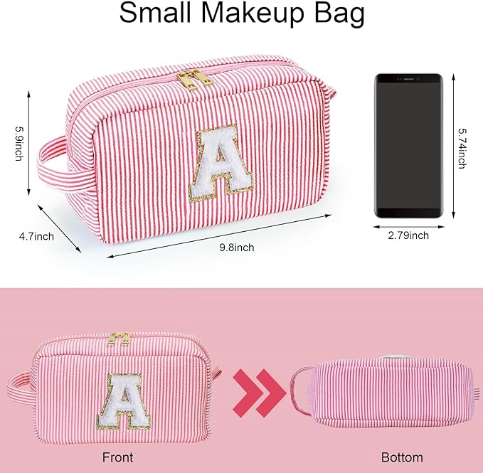 YOOLIFE Gifts for Women - Personalized Monogram Initial Pink Cute Makeup Bag for Women, Reusable Cosmetic Bag, Perfect for Daily Use, Makeup, Toiletry