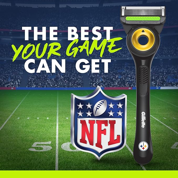 Gillette Labs Special NFL Steelers Edition Shaving Razor for Men - 1 Handle, 4 Razor Blade Refills & Magnetic Stand, Holiday Gifts for Men, GilletteLabs with Exfoliating Bar
